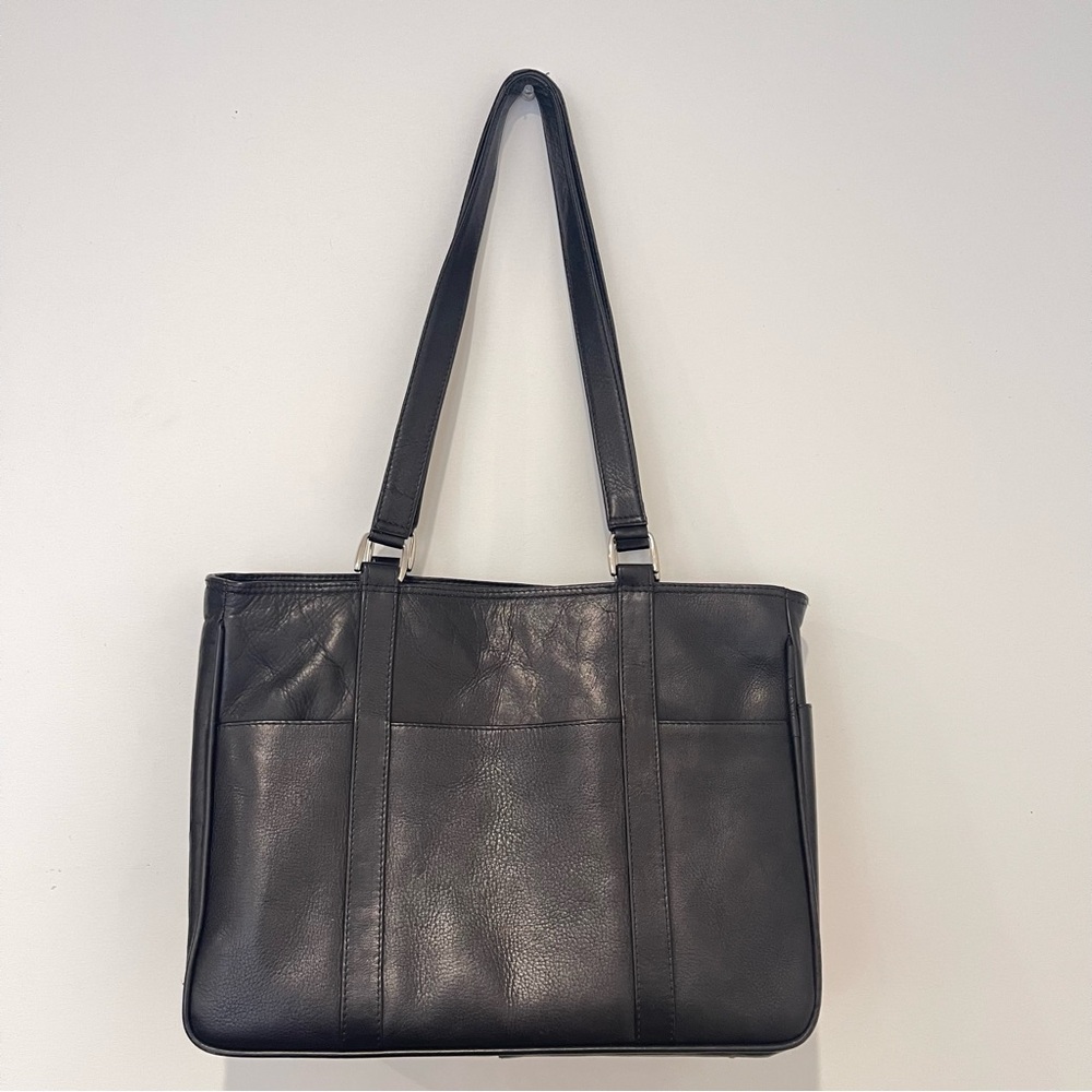 Classic Black Leather Tote Shoulder Bag